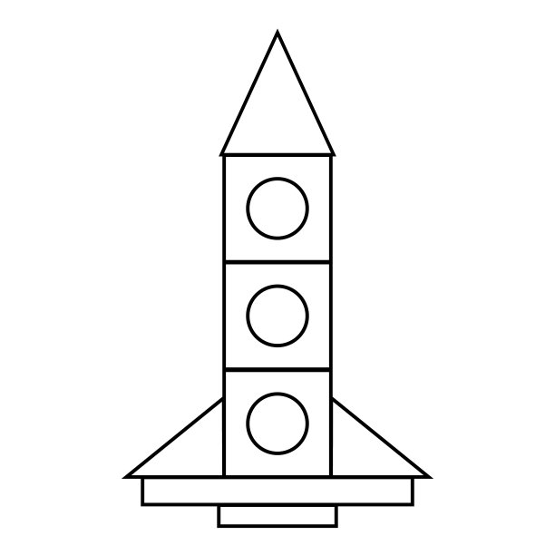 火箭由黑色几何方块构成轮廓图片下载