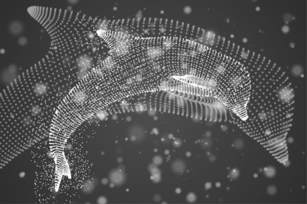 向量海豚在明亮的背景与亮点，点和灯。图片下载