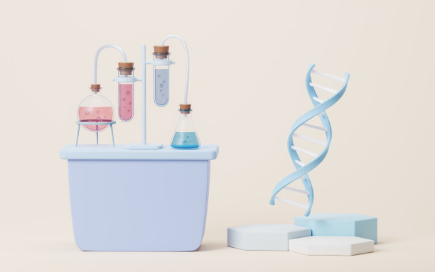 DNA和化学设备，3d渲染。图片下载
