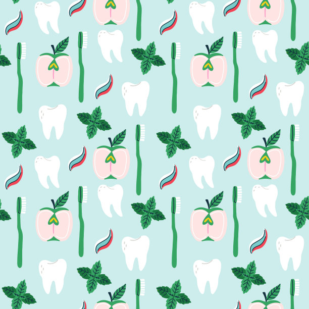 无缝图案薄荷苹果牙膏牙刷图片下载