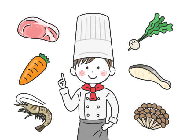一名男厨师解释食材的插图。图片下载