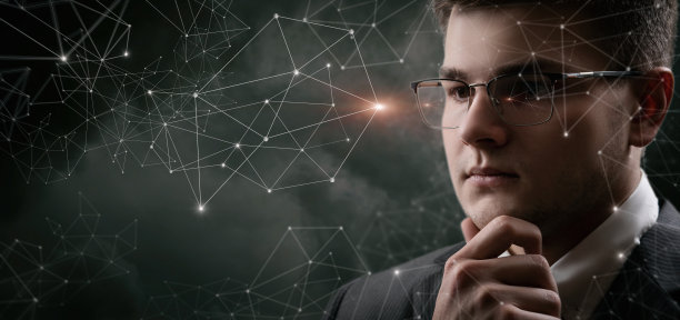 网络连接背景下的人的思考。图片下载