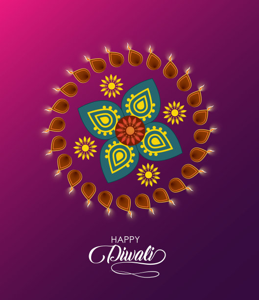 印度风格快乐排灯节祝愿卡梯度风格设计图片下载