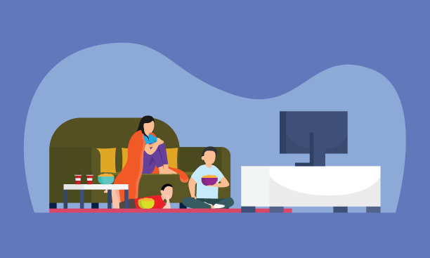 一家人在2d客厅边看电视边吃爆米花图片下载