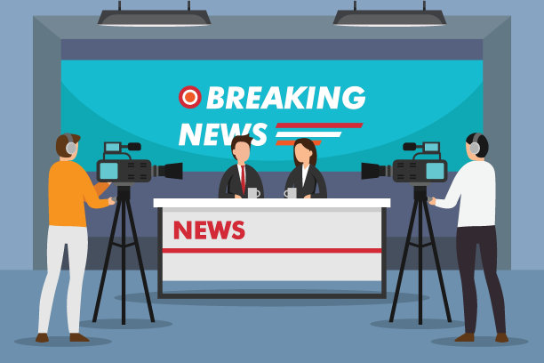 新闻工作室与专业的新闻广播员和拍摄团队在工作2d图片下载
