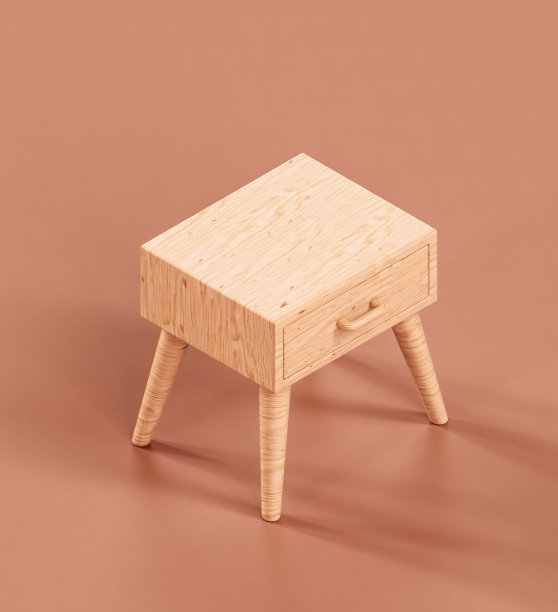 单色内饰的等距木制床头柜。家用对象。三维渲染图片下载