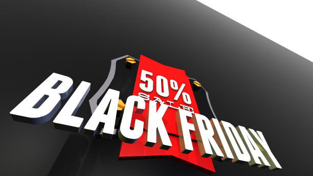 黑色星期五50%的销售标签与丝带和徽章或标签传单和横幅。三维演示图片下载