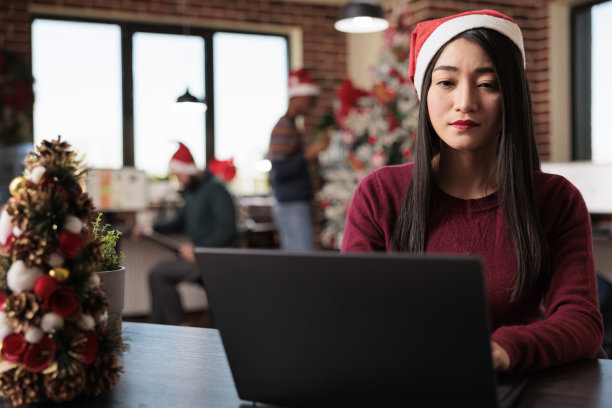 商务人士在装修好的办公室里用笔记本电脑工作图片下载