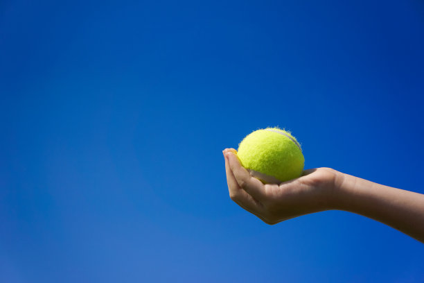 以天空为背景的手里的网球图片下载