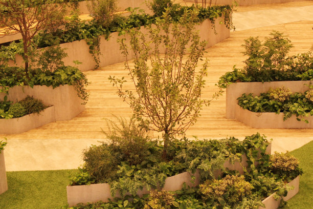 小区景观庭院俯视图。图片下载