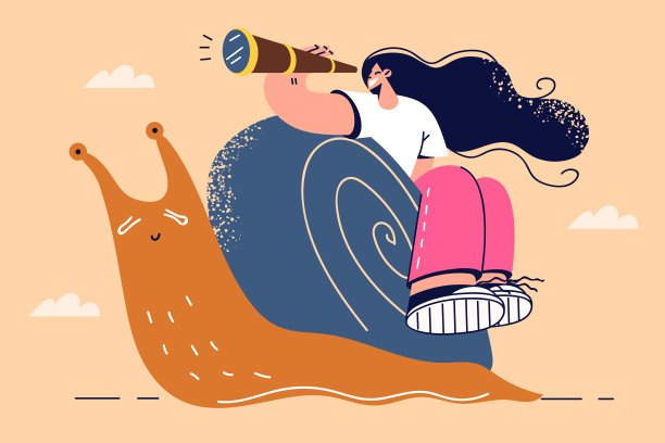 坐在蜗牛上的快乐女人在赛跑中失败了图片下载