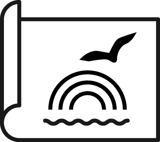 艺术、图画、意象概念。简单的单色孤立符号。可编辑的中风。矢量线图标海鸥在彩虹在纸上图片下载