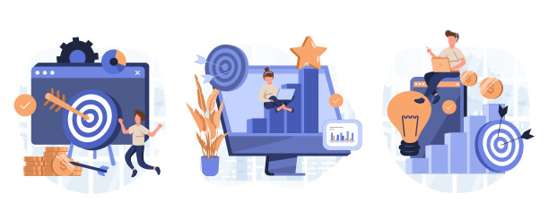 商业目标插图设定。角色设定任务，目标和目标实现，计划行动和成功的方法。个人发展和自我激励的概念。矢量插图。图片下载