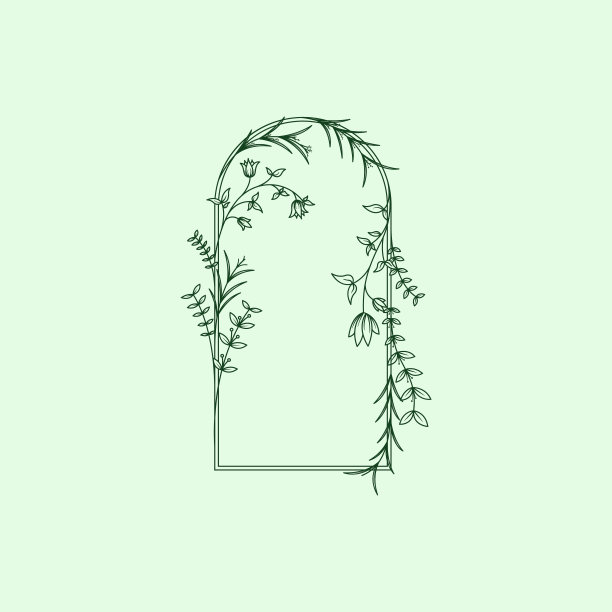 手绘女性标志模板。女性框架与花，植物，分支元素。花框架标志设计婚礼，花店，精品，家居装饰和邀请卡。图片下载