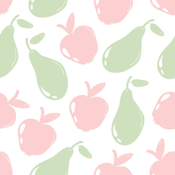 无缝图案手绘可爱的彩色苹果和梨与白色背景。涂鸦，简单的平面插图。可用于纺织品、纸张的装饰。图片下载
