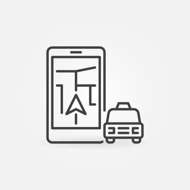 智能手机与导航和出租车矢量概念轮廓图标图片下载
