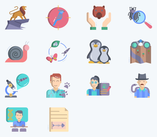 动物学图标集，动物研究向量图片下载