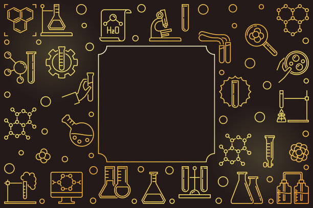 化学矢量黄金水平框架轮廓风格图片下载