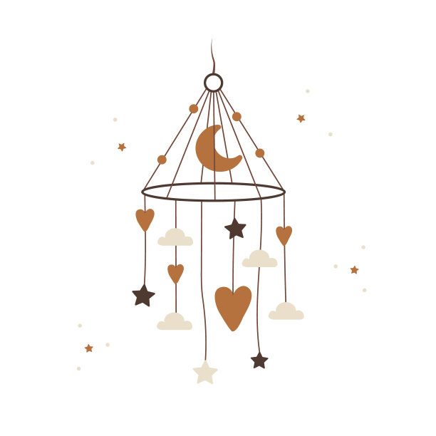 放荡不羁的婴儿移动。手绘斯堪的纳维亚悬挂玩具新生儿孤立在白色背景。矢量插图在平面卡通风格图片下载