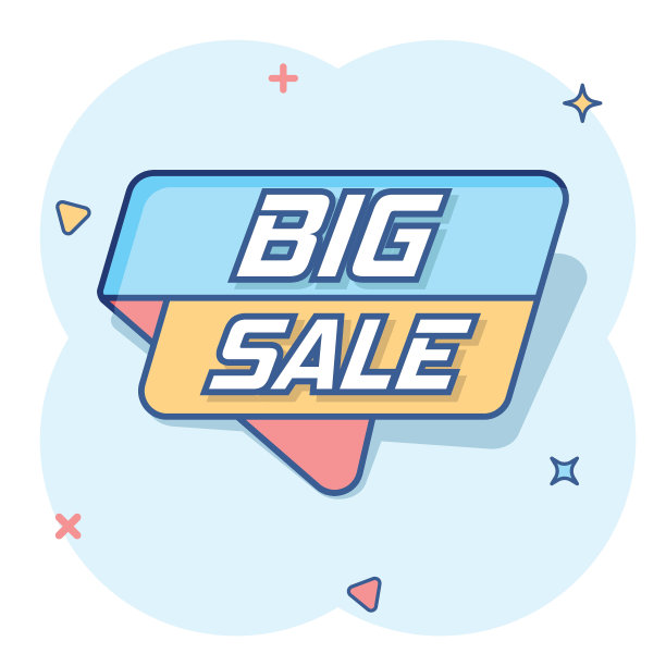 矢量卡通大销售旗帜图标在漫画风格。徽章购物插图象形图。大卖场商业溅射效应概念。图片下载