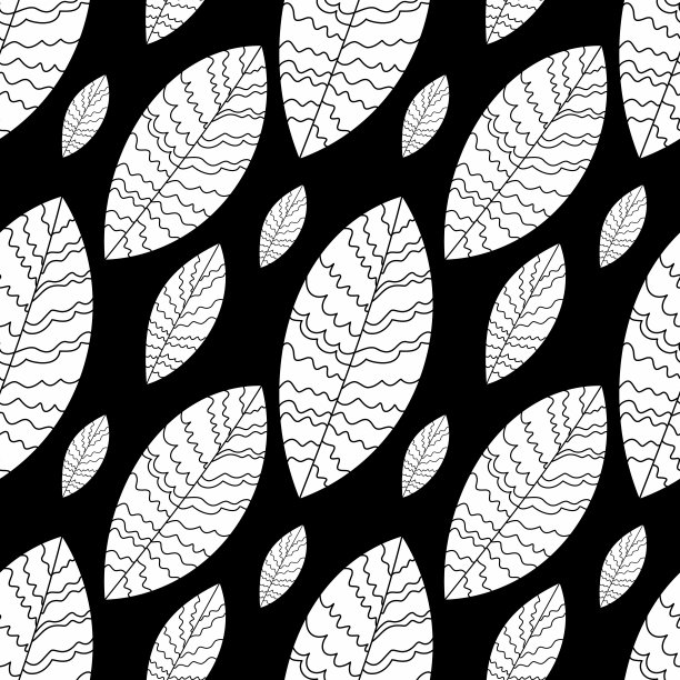 风格化的叶矢量插图与细线。叶子-无缝图案，用于在织物上印刷图片下载