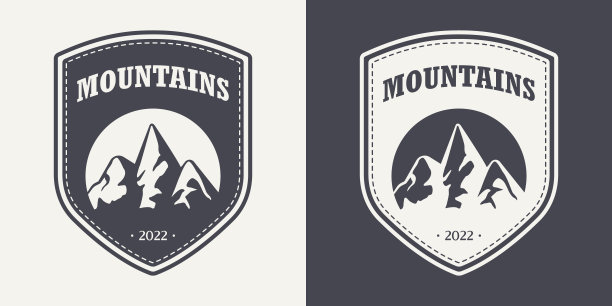 手工绘制山脉的矢量通风标签。为滑雪场，远足，登山，山地自行车标志集的插图。绘制冬季景观，露营设计图片下载