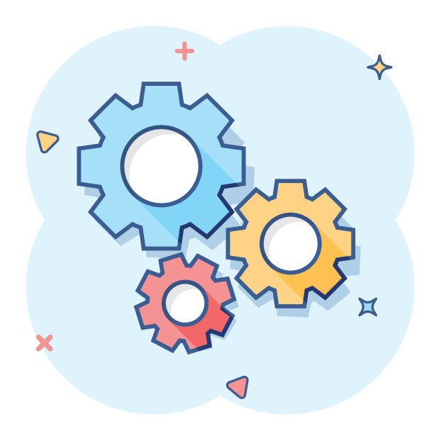 矢量卡通齿轮图标在漫画风格。齿轮概念插图象形图。齿轮业务齿轮飞溅效应概念。图片下载