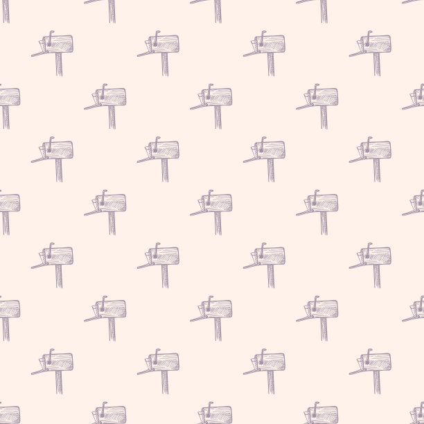 信箱刻有信件无缝图案。复古信箱在手绘制风格。图片下载