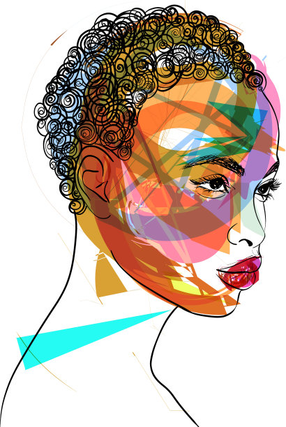 线条艺术女人的脸画黑人妇女爆炸图片下载