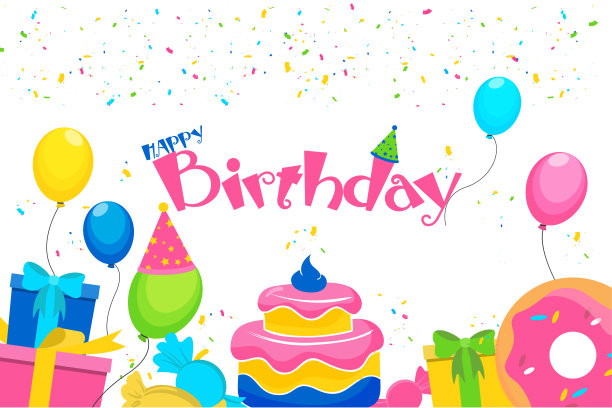 生日快乐排版向量设计贺卡和与气球的海报。向量图片下载