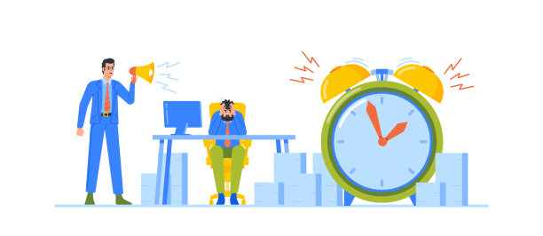 商人在男办公室员工坐在工作场所的扩音器里大喊大叫。公司领导抓紧工作图片下载