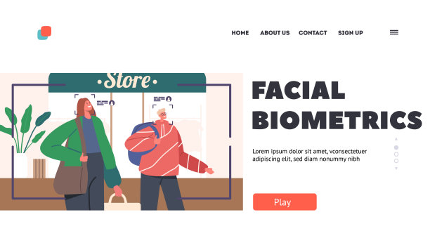 面部生物识别登陆页面模板。在精品室内取景器框架中的男人和女人。脸识别图片下载