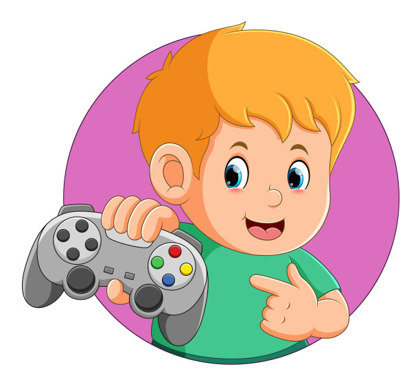 男孩正在展示圆形标志设计的新操纵杆图片下载