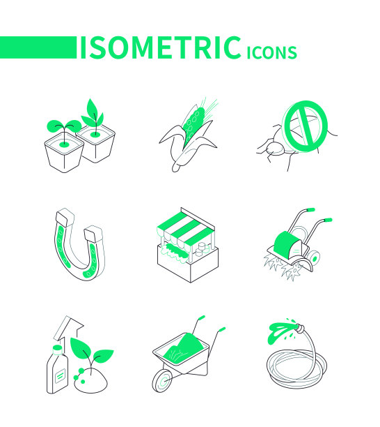农业和自然生产-现代线等距图标集图片下载