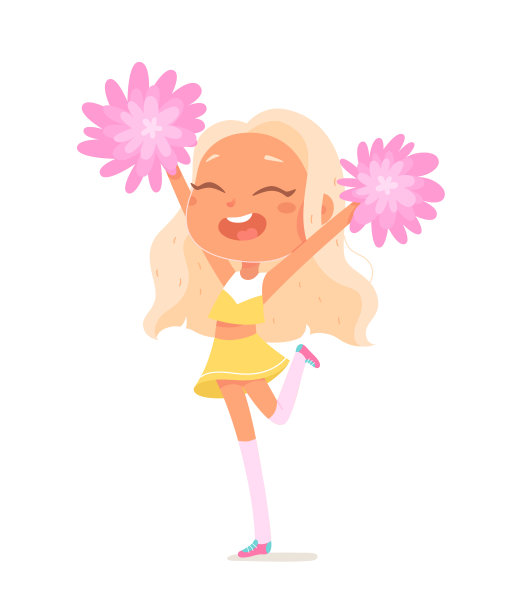 啦啦队长带着粉色的绒球跳着能量舞，可爱的穿着制服的女舞者图片下载