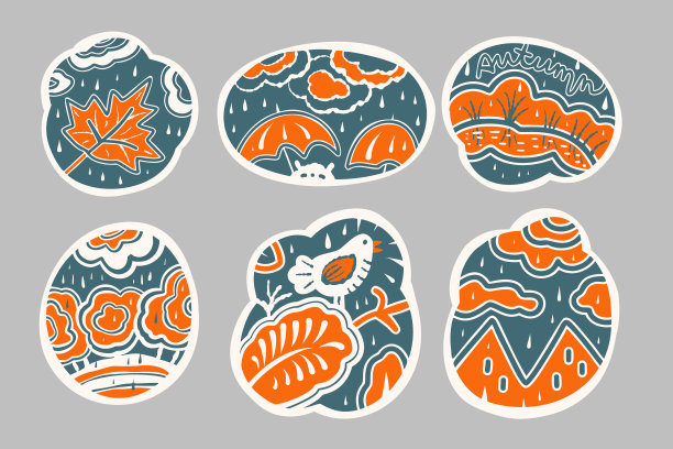 一套复古风格的秋贴。矢量图图片下载