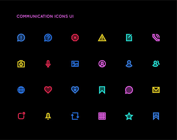通信用户界面(UI)矢量图标集。高质量的最小排列图标。图片下载