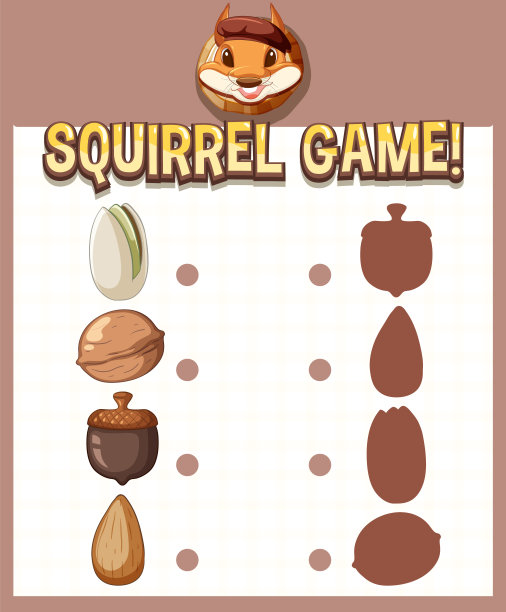 为儿童准备的松鼠配对游戏作业表图片下载