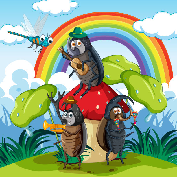 有卡通昆虫的奇幻森林图片下载