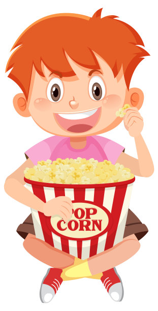 可爱的男孩在吃爆米花图片下载