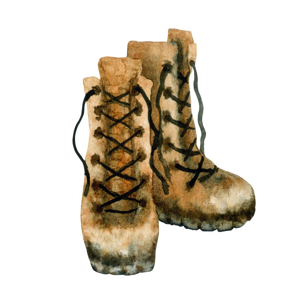 在白色背景上孤立的登山靴的水彩素描。图片下载