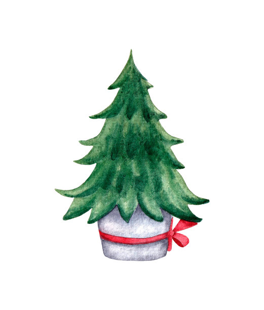 水彩圣诞树。手绘插图。图片下载