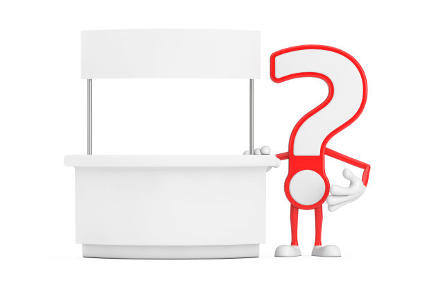 问号标志卡通人物吉祥物附近空白推广站与您的设计的自由空间。3d渲染图片下载