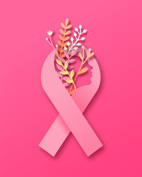 乳腺癌粉丝带妇女脸上剪纸图片下载