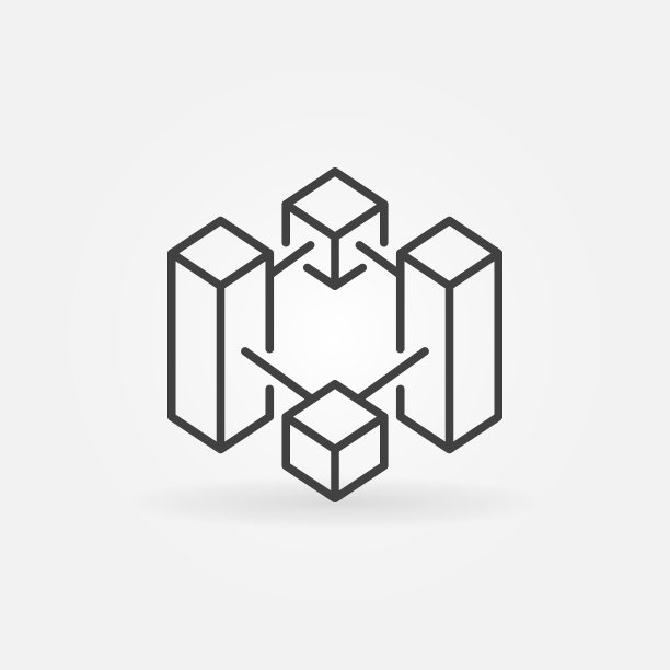 区块链矢量细线图标或符号图片下载