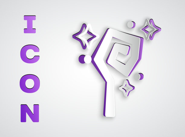 剪纸魔法杖图标孤立在灰色上图片下载