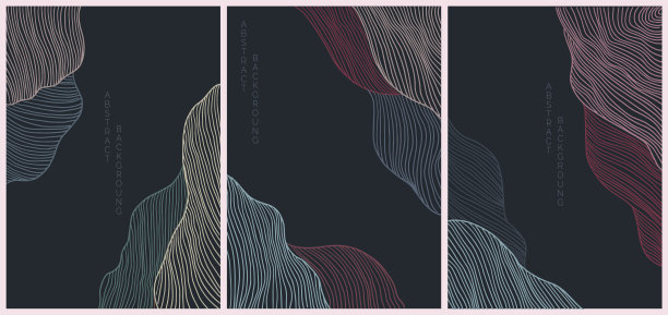 黑色背景和彩色线条的日式风景画图片下载