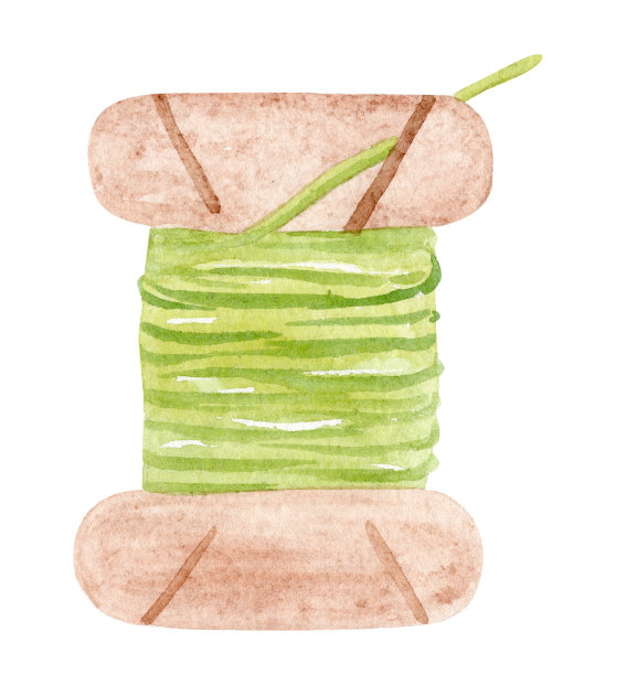 水彩绿色线轴孤立在白色图片下载