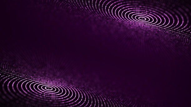 摘要紫色背景双圆形颗粒流。数字网络。网络连接结构。3 d渲染。图片下载