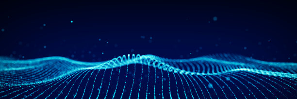 动态蓝色粒子波。未来的波点。流数字结构。数据技术背景。3 d渲染。图片下载